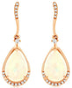3.57CT DIAMOND & AAA OPAL 14K ROSE GOLD PEAR SHAPE & ROUND WAVE HANGING EARRINGS