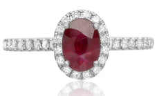 1.39CT DIAMOND & AAA RUBY 18KT WHITE GOLD 3D OVAL & ROUND HALO ENGAGEMENT RING