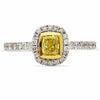 ESTATE .82CT WHITE & FANCY YELLOW DIAMOND 18K TWO TONE GOLD HALO ENGAGEMENT RING