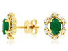 1.22CT DIAMOND & AAA EMERALD 14K YELLOW GOLD ROUND & BAGUETTE OVAL STUD EARRINGS