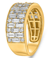 WIDE 1.95CT DIAMOND 14K YELLOW GOLD 3D ROUND & BAGUETTE WEDDING ANNIVERSARY RING