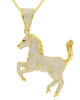 EXTRA LARGE 6.74CT WHITE & BLACK DIAMOND 14KT YELLOW GOLD HORSE FLOATING PENDANT