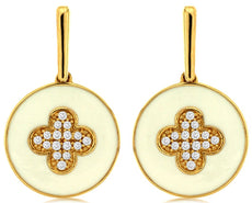 .16CT DIAMOND 14K YELLOW GOLD 3D MULTI LEAF FLOWER CIRCULAR FUN HANGING EARRINGS