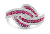 ESTATE WIDE 1.17CT DIAMOND & AAA RUBY 14K WHITE GOLD 3D MULTI ROW LOVE KNOT RING