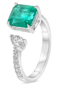 2.71CT DIAMOND AAA EMERALD 18K WHITE GOLD EMERALD CUT SQUARE SOLITAIRE LOVE RING