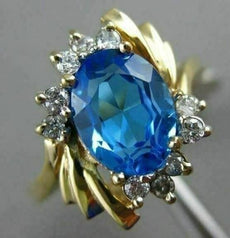 ESTATE WIDE 2.18CT DIAMOND & AAA BLUE TOPAZ 14KT YELLOW GOLD 3D FLOWER FUN RING