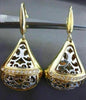 ESTATE LARGE .20CT DIAMOND 14KT TWO TONE GOLD 3D FLEUR DE LIS FILIGREE EARRINGS