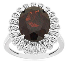 ESTATE LARGE 5.83CT DIAMOND & AAA GARNET 14K WHITE GOLD OVAL & ROUND FLOWER RING