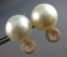 ESTATE LARGE .49CT DIAMOND & AAA SOUTH SEA PEARL 18KT ROSE GOLD CIRCULAR STUD EARRINGS