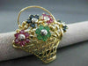 ANTIQUE 2.85CT DIAMOND & SAPPHIRE RUBY EMERALD FLOWER BASKET PENDANT PIN #1866