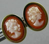 ESTATE OVAL 14KT YELLOW GOLD HANDCRAFTED LADY SHELL CAMEO EARRINGS 10mm #19573
