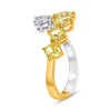 2.18CT WHITE & FANCY YELLOW DIAMOND 14KT 2 TONE GOLD CUSHION & ROUND LOVE RING