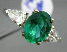 ESTATE 2.20CT DIAMOND & AAA EMERALD 14KT WHITE GOLD 3 STONE ENGAGEMENT RING