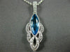 ESTATE 1.36CT DIAMOND & AAA BLUE TOPAZ 14KT WHITE GOLD 3D TEAR DROP LEAF PENDANT