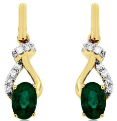 .95CT DIAMOND & AAA EMERALD 14KT YELLOW GOLD 3D OVAL LOVE KNOT HANGING EARRINGS