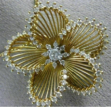ESTATE LARGE 1.40CT DIAMOND 18KT WHITE & YELLOW GOLD 3D FLOWER FLOATING PENDANT