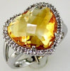 LARGE 7.74CT DIAMOND & AAA CITRINE 14KT WHITE GOLD ROUND HEART SHAPE HALO RING