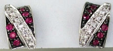 .44CT DIAMOND & AAA RUBY 14KT WHITE GOLD 3D DIAGONAL SQUARE STUD EARRINGS