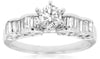 ESTATE 1.26CT DIAMOND 14K WHITE GOLD 3D ROUND & BAGUETTE CLASSIC ENGAGEMENT RING