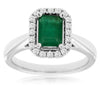1.40CT DIAMOND & AAA EMERALD 14KT WHITE GOLD ROUND & EMERALD CUT ENGAGEMENT RING