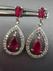 ESTATE 1.50CT DIAMOND & AAA RUBY 14KT WHITE GOLD TEAR DROP PEAR HANGING EARRINGS