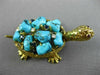 ESTATE WIDE 45.4CT DIAMOND & TURQUOISE 14K YELLOW GOLD HAPPY TURTLE PIN BROOCH