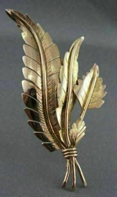 ESTATE LARGE HANDCRAFTED 18KT YELLOW GOLD 3 LEAF FILIGREE PIN BROOCH  #975