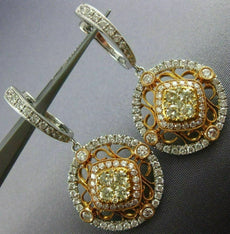 ESTATE LARGE 2.37CT WHITE & FANCY YELLOW DIAMOND 18K 2 TONE GOLD FLOWER EARRINGS