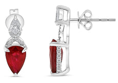 2.79CT DIAMOND & AAA RUBY 18K WHITE GOLD 3D SOLITAIRE TEAR DROP HANGING EARRINGS