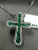 ESTATE .44CT DIAMOND & AAA EMERALD 14KT WHITE GOLD 3D CROSS FLOATING PENDANT