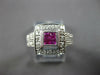 ESTATE WIDE .84CT DIAMOND & AAA RUBY 14K WHITE GOLD PRINCESS & ROUND SQUARE RING