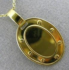 ESTATE 18KT YELLOW GOLD 3D OVAL ENGRAVEABLE FLOATING PENDANT & CHAIN #24998