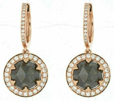 ESTATE LARGE 5.02CT WHITE & CHOCOLATE FANCY DIAMOND 18KT ROSE GOLD HALO EARRINGS