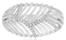 WIDE .16CT DIAMOND 14KT WHITE GOLD 3D MULTI ROW CRISS CROSS DOME SHAPE FUN RING