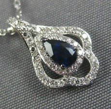 ESTATE .46CT DIAMOND & AAA SAPPHIRE 14KT WHITE GOLD 3D TEAR DROP FLOWER PENDANT