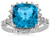 EXTRA LARGE 5.60CT DIAMOND & AAA BLUE TOPAZ 14K WHITE GOLD CUSHION HALO FUN RING