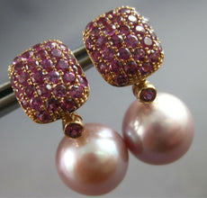 ESTATE LARGE 1.45CT AAA PINK RHODOLITE & PINK SOUTH SEA PEARL 18K ROSE GOLD 3D EARRINGS