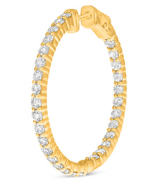 ESTATE 3.0CT DIAMOND 14KT YELLOW GOLD CLASSIC INSIDE OUT HOOP HANGING EARRINGS
