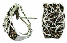 2.45CT CHOCOLATE FANCY DIAMOND 14KT WHITE GOLD MULTI ROW LEAF CLIP ON EARRINGS