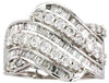 LARGE 1.5CT DIAMOND 14K WHITE GOLD ROUND & BAGUETTE 3D WAVE CRISS CROSS FUN RING