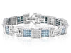 ESTATE WIDE 13.57CT PRINCESS WHITE & BLUE DIAMOND 14KT WHITE GOLD MEN'S BRACELET