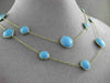 ANTIQUE EXTRA LONG 14KT YELLOW GOLD EXTRA FACET TURQUOISE BY THE YARD NECKLACE