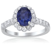 2.17CT DIAMOND & AAA SAPPHIRE 14K WHITE GOLD OVAL & ROUND FLOWER ENGAGEMENT RING