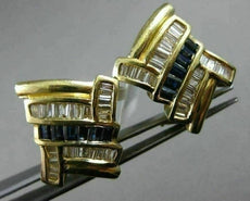 ESTATE LARGE 1.80CT DIAMOND & SAPPHIRE 14KT YELLOW GOLD 3D CRISS CROSS EARRINGS