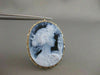 LARGE ESTATE 14KT YELLOW GOLD BLUE AGATE GIRL CAMEO FILIGREE PIN PENDANT #20769