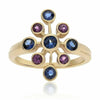 ESTATE .97CT AAA PINK & BLUE SAPPHIRE 14KT YELLOW GOLD FLOWER ETOILE BEZEL RING