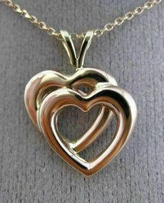 ESTATE 14KT YELLOW & ROSE GOLD CLASSIC DOUBLE HEART LOVE FLOATING PENDANT #25603
