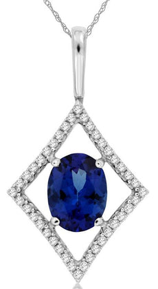 1.45CT DIAMOND & AAA TANZANITE 14KT WHITE GOLD OVAL & ROUND GEOMETRICAL PENDANT