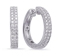 .77CT DIAMOND 14KT WHITE GOLD 3D ROUND CLASSIC 2 ROW PAVE HOOP HANGING EARRINGS