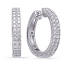 .77CT DIAMOND 14KT WHITE GOLD 3D ROUND CLASSIC 2 ROW PAVE HOOP HANGING EARRINGS